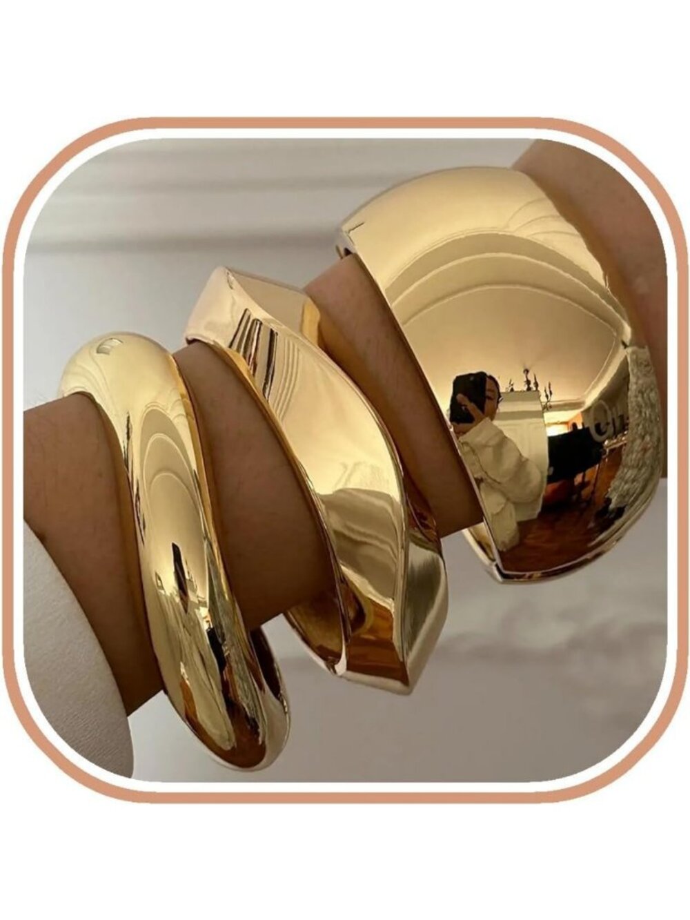 Vintage Chunky Gold Cuff Bracelets Set - Matte Geometric Bangle & Punk Hinged